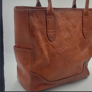Frye cognac tote with zip top
